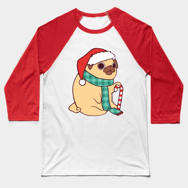 Christmas Pug Baseball T-Shirt by SarahJoncas